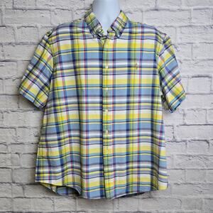 Ralph Lauren Shirt Mens Size XXL Plaid Short Sleeve Button Down Blue Yellow